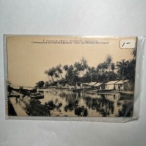 1920s VTG RPPC Postcard Fort De France Martinique Riviere Madame Boats Palm Tree